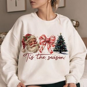Retro Christmas Sweatshirt, Tis The Season Sweatshirt, Santa Claus Sweatshirt